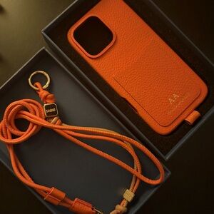 AAA Orange Leather Phone Case with Lanyard